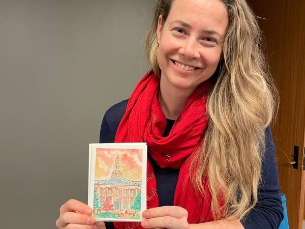 A hand-painted campus card, gifted and treasured.